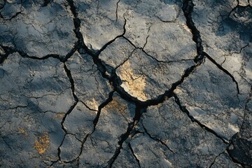 Obraz premium Lava crack texture with breaks on a black volcanic surface. Great for dramatic and natural volcanic imagery.