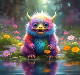 Fototapeta premium Illustration of fluffy and cute small monster.