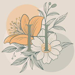 Botanical Letter H Illustration