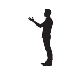 Side View Silhouette of a Man with Arms Raised – Vector Illustration