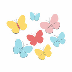 Colorful Butterflies on White Background