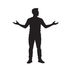 Standing Male Silhouette with Open Hands – Vector Illustration
