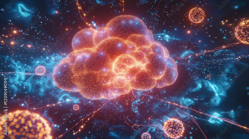 Wall mural abstract cosmic cloud formation glowing nebula with particle effects and energy streams