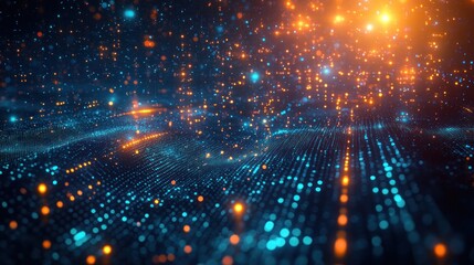 Futuristic Cyberpunk Data Stream Digital Landscape with Glowing Patterns and Neural Network