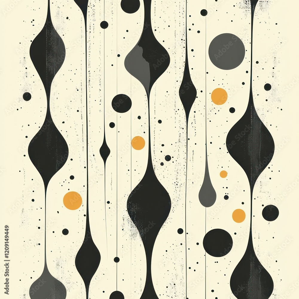 Aufkleber Minimalist Abstract Pattern Black Shapes Cream Background Vertical Flow Design