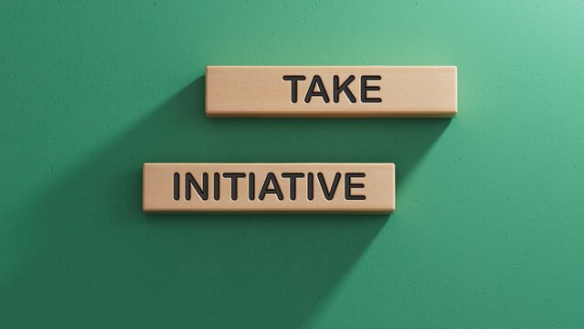 Take initiative symbol. Wooden blocks with words Take initiative. Business and Take initiative concept. Wooden cube blocks. Copy space.3D rendering on green background.