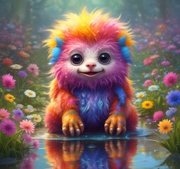 Fototapeta premium Illustration of fluffy and cute small monster.