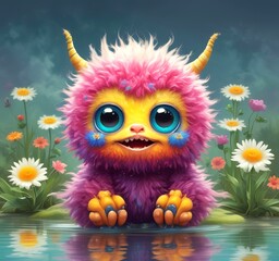 Illustration of fluffy and cute small monster.