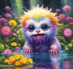 Fototapeta premium Illustration of fluffy and cute small monster.
