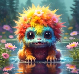 Naklejka premium Illustration of fluffy and cute small monster.