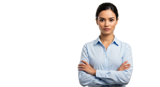 Professional Woman in Formal Attire with Assertive Pose on transparent white background, clipping path