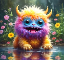 Fototapeta premium Illustration of fluffy and cute small monster.