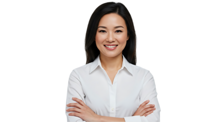 Friendly Female in Formal Shirt Isolated on transparent white background, clipping path