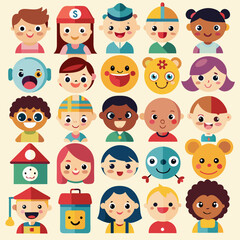 Stylish and vibrant cartoon kids vector illustrations with colorful and playful designs.  
