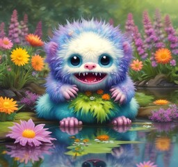 Fototapeta premium Illustration of fluffy and cute small monster.