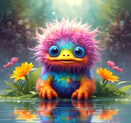 Fototapeta premium Illustration of fluffy and cute small monster.