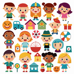 set of cartoon children