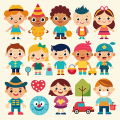 set of cartoon children