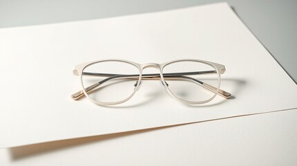 A pair of sleek silver glasses resting atop pristine white papers, emphasizing simplicity and elegance.