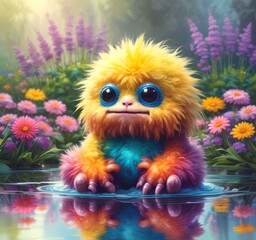 Fototapeta premium Illustration of fluffy and cute small monster.