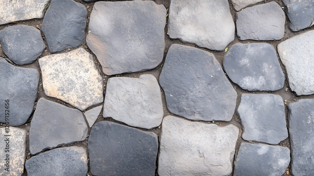 Poster cobblestone texture: a high-resolution image showcasing a detailed close-up of a cobblestone pavemen