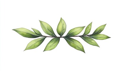 Fototapeta premium Detailed illustration of a green leaf branch with vibrant leaves against a white background, ideal for nature-themed designs
