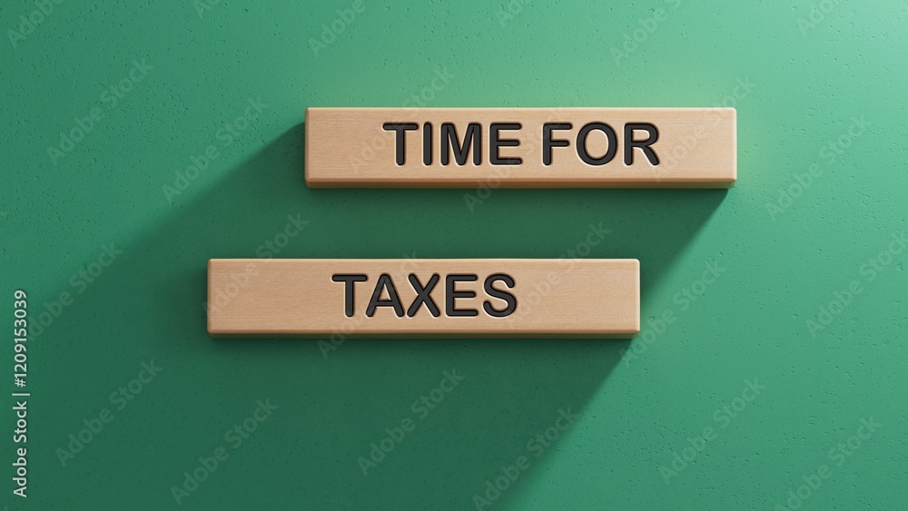 Poster text time for taxes writing in wooden blocks. business concept. wooden cube blocks. copy space.3d re
