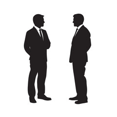 Silhouette of Two Businessmen Standing and Talking - Vector Illustration