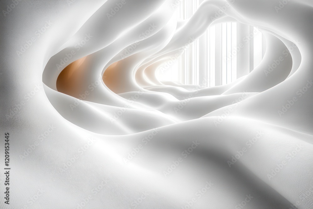 Poster minimalist abstract design with flowing curves and chiaroscuro effects in white space