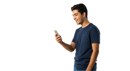 Modern Communication Concept with a Young Man on transparent white background, clipping path