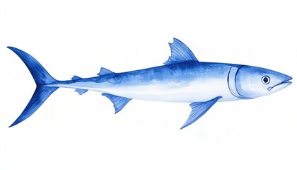 Fototapeta premium Blue fish illustration showcasing intricate details, swimming in a serene underwater environment
