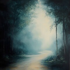 Misty Forest Path: A Serene Landscape Painting