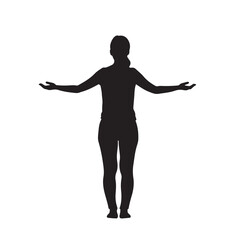 Silhouette of a Woman Standing with Arms Outstretched – Vector Illustration