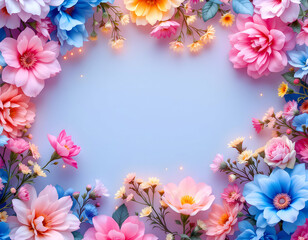 Vibrant Floral Frame: A Symphony of Pastel Hues