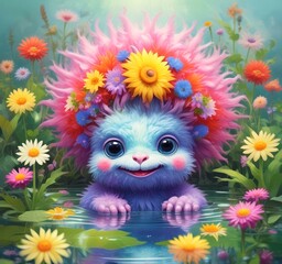 Fototapeta premium Illustration of fluffy and cute small monster.