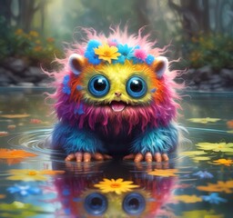 Fototapeta premium Illustration of fluffy and cute small monster.