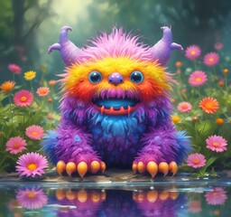 Fototapeta premium Illustration of fluffy and cute small monster.