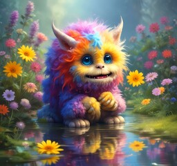 Fototapeta premium Illustration of fluffy and cute small monster.