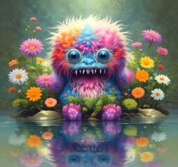 Fototapeta premium Illustration of fluffy and cute small monster.
