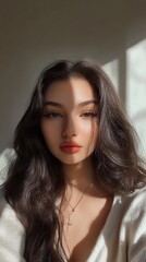 Naklejka premium Stunning Portrait of a Young Woman with Long Hair