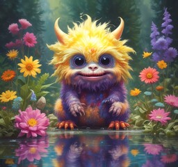 Fototapeta premium Illustration of fluffy and cute small monster.