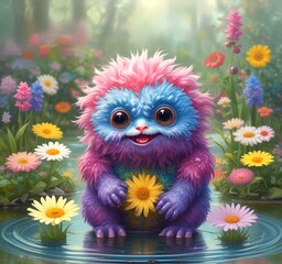 Fototapeta premium Illustration of fluffy and cute small monster.