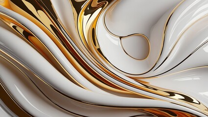 "Melted Elegance: Sophisticated Gold and White Fluid Art"