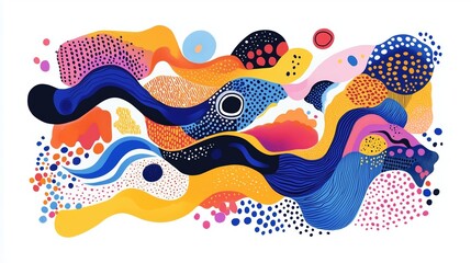 Fototapeta premium Dynamic groovy illustration with bold wavy designs hand-drawn in radiant colors.