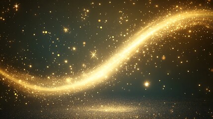 Golden Glitter Trail Across Dark Background