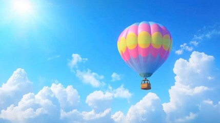 Fototapeta premium Colorful Hot Air Balloon Soaring Through a Sunny Sky