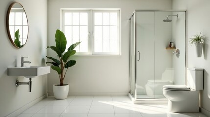 Modern minimalist bathroom design featuring a walk-in shower, contemporary sink, and sleek toilet