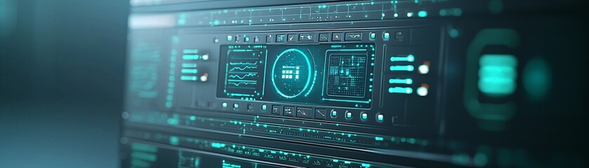 Fototapeta premium a sleek documentation interface, depicting information knowledge documentation as interactive panels floating in zero gravity, metallic and glass textures, futuristic minimalism, glowing data points,