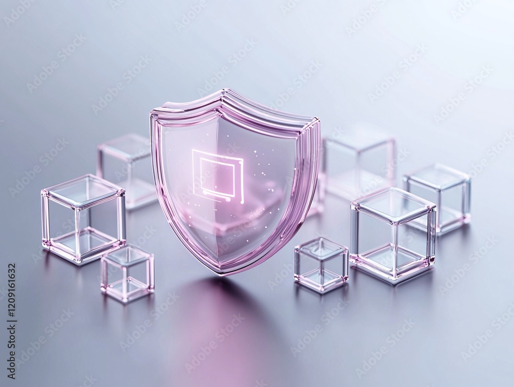 Poster a surreal interpretation of information knowledge privacy, featuring a glowing data shield surrounde
