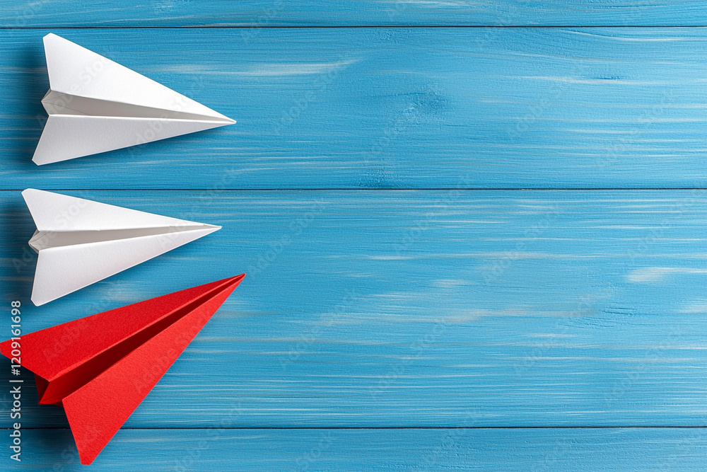 Poster ai generate paper airplane flight creative space visual art indoor setting top view imagination unle